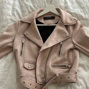 Zara pink suede Moto jacket